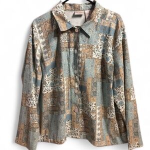 🌿 Vintage Napa Valley Patchwork Button-Up Blouse Women’s 1X (Oversized Fit)